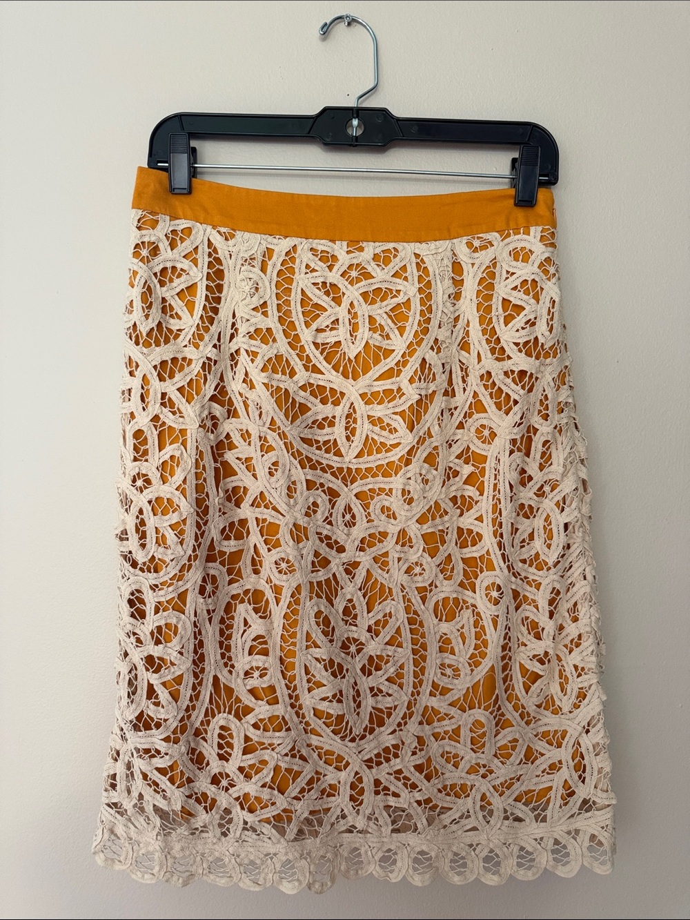 Odille Mustard Midi Skirt with Cream Lace Overlay